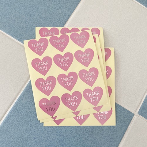 Silver Pink Heart Sticker 실버핑크하트스티커(4장)